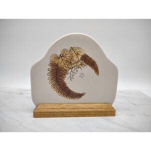 Vintage Leaf Impressions Napkin Holder Hand Made Ceramic Tile Wood 1983 Mike Day